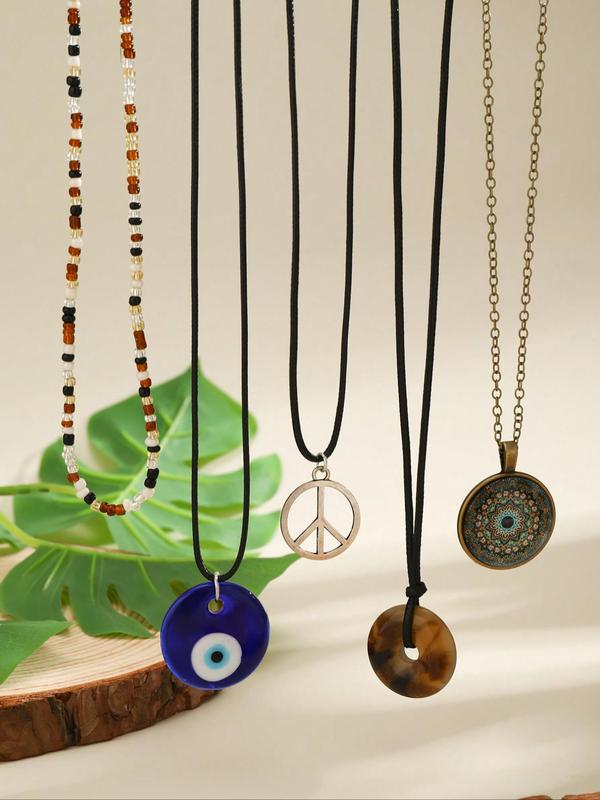 Women's Boho Style Vintage Pendant Necklace, 2024 New Style Streetwear Colorful Beaded & Evil Eye Decor Necklace, 2024 Trendy Pendant Necklace, Fashionable Jewelry, Y2k Accessories