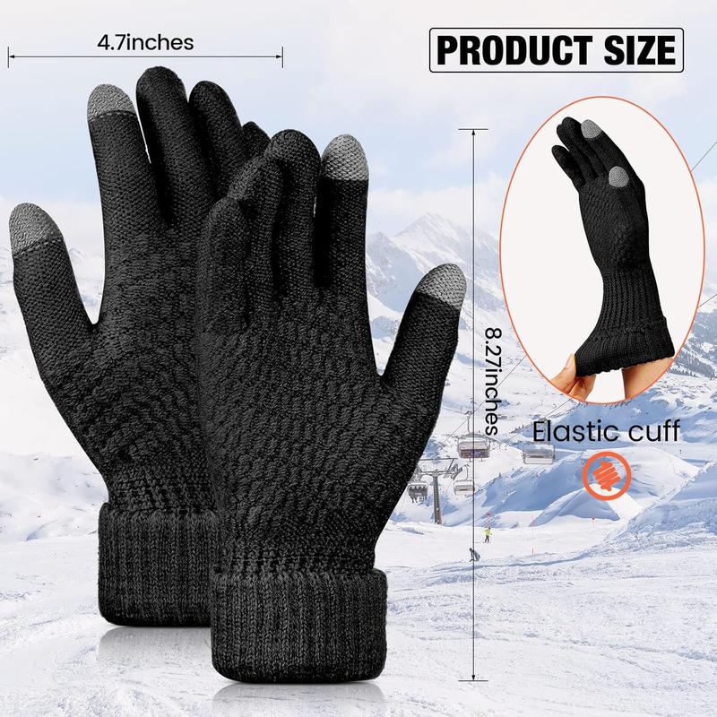 2 Pairs Women's Winter Touchscreen Gloves Warm Fleece Lined Knit Gloves Elastic Cuff Winter Texting Gloves