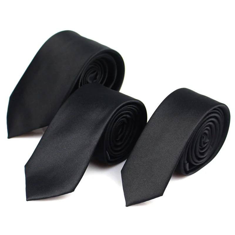 New Classic Black Ties for Men Silk Mens Neckties for Wedding Party Business Adult Neck Tie 3 Sizes Casual Solid Tie