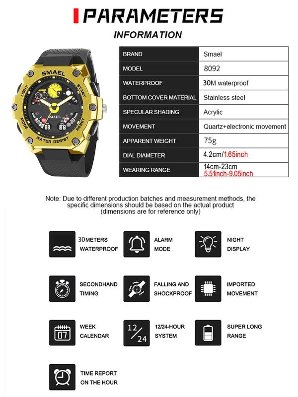 Men's Sportive Analog-digital Watch, Fashionable Waterproof Watch with Timer & Alarm Function & Compass, Trendy Watch for Daily Use As Gift with Box