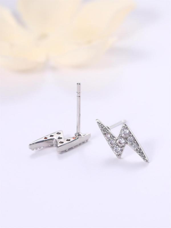 Lightning Design Rhinestone Decor Stud Earrings, Cute Earrings for Women, Fashion Jewelry for Party, Daily Clothing Decor for Girl