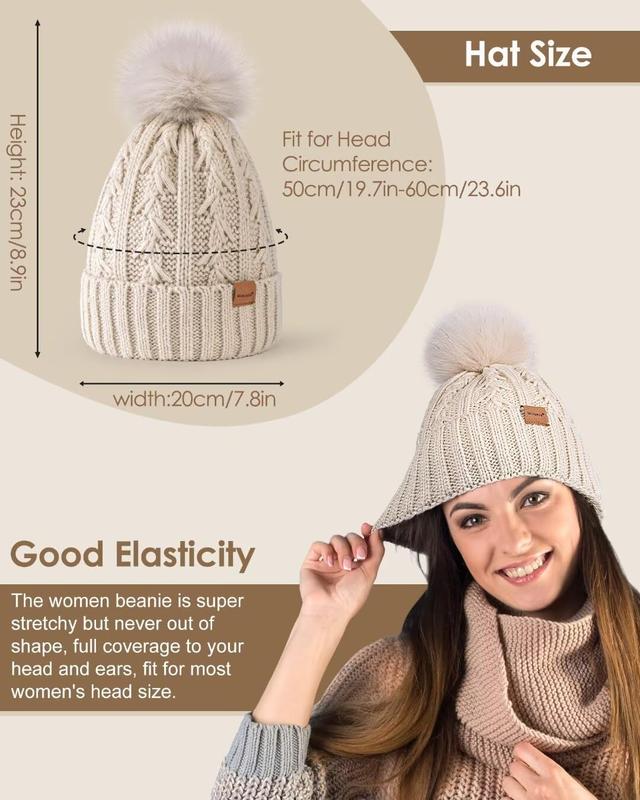 Satin Lined Beanie for Women with Pom Pom, Fashionable Womens Winter Hats Silk Beanies, Cute Warm Knit Hat Skull Cap