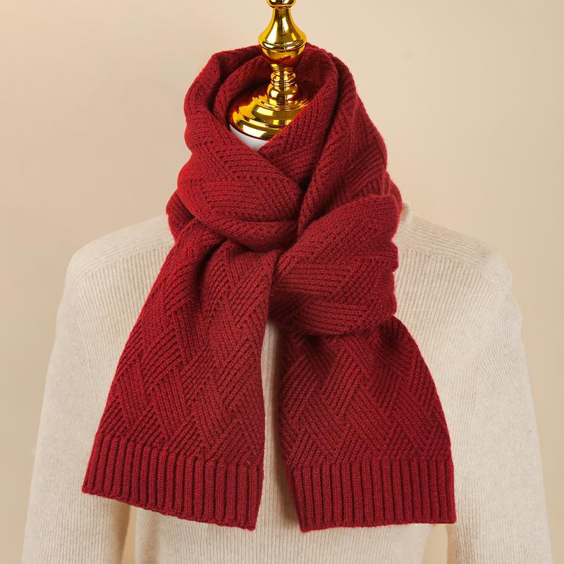 European and American Winter Women's Knitted Scarf Solid Color Simple Thick Warm Scarf Office Commuter Wool Scarf