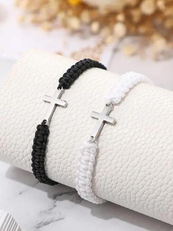 Summer New Fashion Adjustable Cross Couple Bracelet for Back To School, Fashionable Casual Matching Bracelet Jewelry for Men and Women, Bf and Gf Bracelet