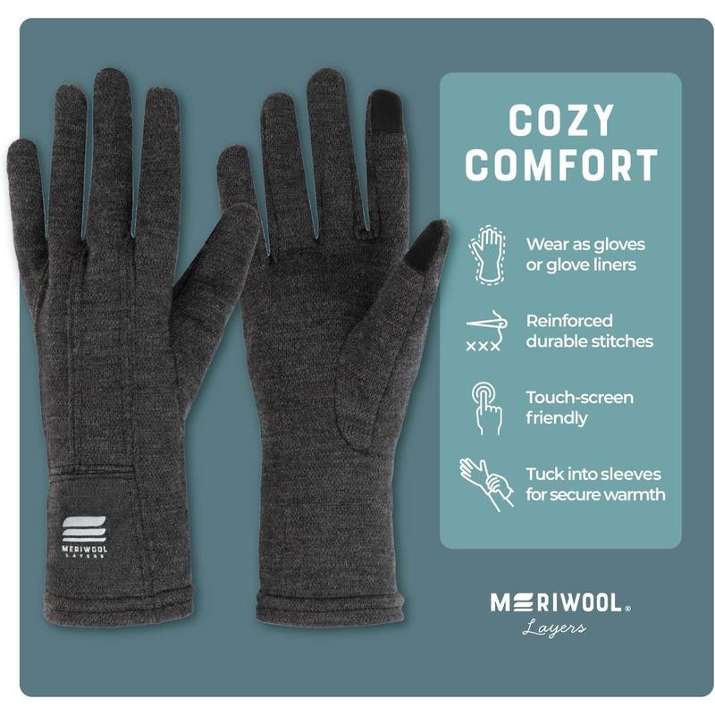 HZB MERIWOOL Merino Wool Glove Liners - Touchscreen Compatible