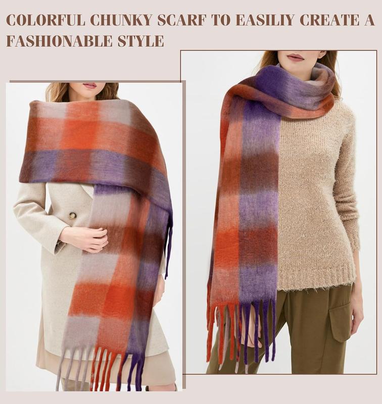 Womens Winter Scarf Chunky Plaid  Scarf Big Casual Tassel Thick Blanket Scarf Coloured Warm Shawl Wrap