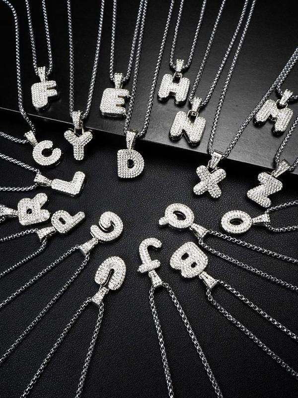 2024 Fashion Rhinestone Inlaid Alphabet Initial Necklace, Alloy Chains Necklaces for Women & Men, Punk Iced out Jewelry, Goth Vintage Jewelry for Women & Male Accessories for Party, Daily Decor