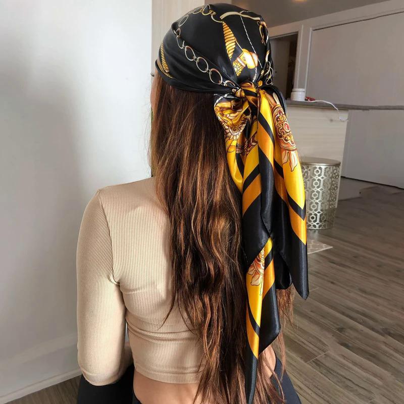 Large hijab scarves for women fashion print silk satin scarf female 90cm x 90cm luxury brand square shawls head scarfs for ladies