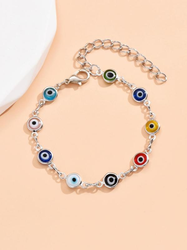 Colorful Alloy Evil Eye Charm Bracelet, Fashionable and Versatile Matching Bracelet for Women, Trendy Cute Accessories for Party and Daily Life As Gift for Girlfriend