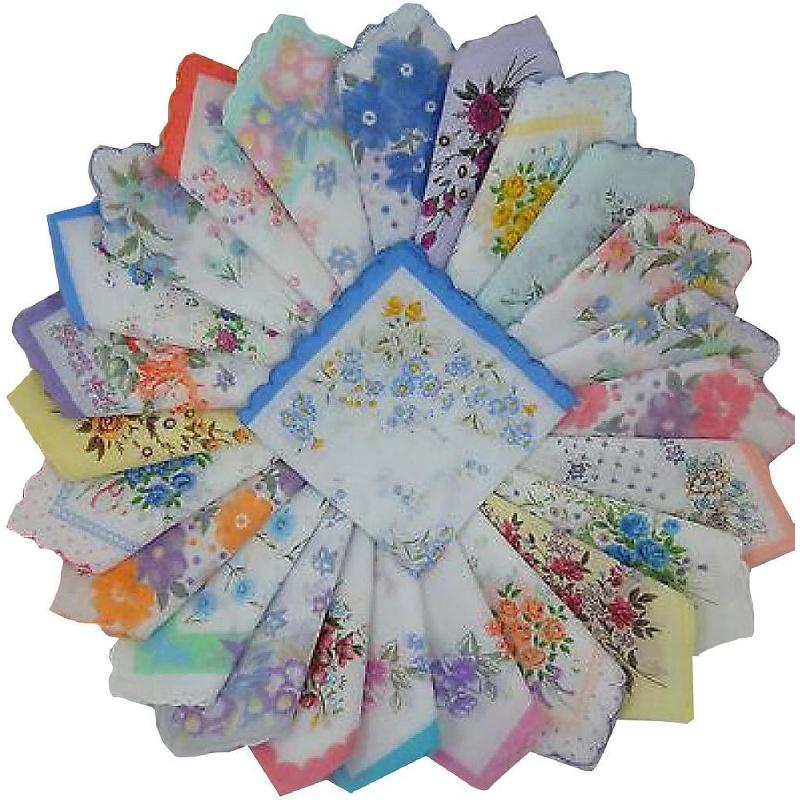 Womens Colorful Ladies Hankies 100% Cotton Handkerchief Wendding Hanky