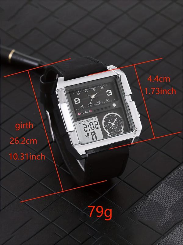 Vintage Square Dial Pu Leather Strap Digital Hands Quartz Watch without Box, Fashioned Retro Style Wristwatch for Men, Gift for Boys