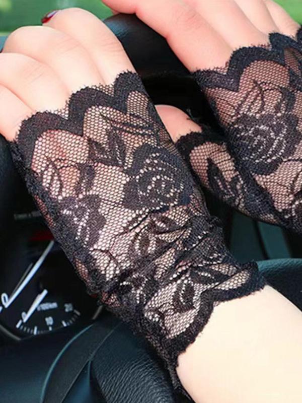  Floral Pattern Lace Hollow out Design Gloves (1 Pair), Elegant Fashion Gloves for Wedding Party, Wedding Bridal Gloves