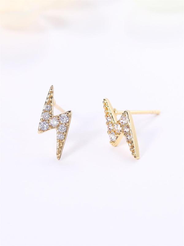 Lightning Design Rhinestone Decor Stud Earrings, Cute Earrings for Women, Fashion Jewelry for Party, Daily Clothing Decor for Girl