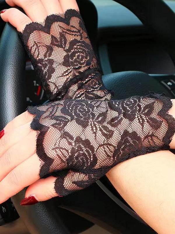  Floral Pattern Lace Hollow out Design Gloves (1 Pair), Elegant Fashion Gloves for Wedding Party, Wedding Bridal Gloves