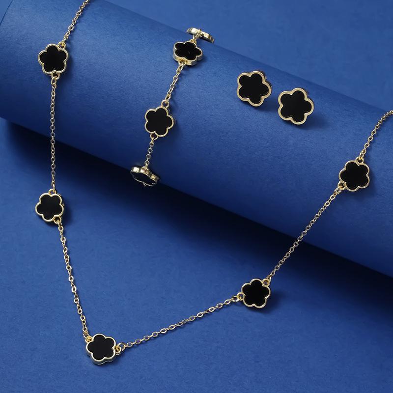 Elegant Flower Design Vintage Jewelry Set, Including Stud Earrings, Charm Necklace & Matching Bracelet, Fashion Summer 2024 Cool Female Accessories for Women & Girls