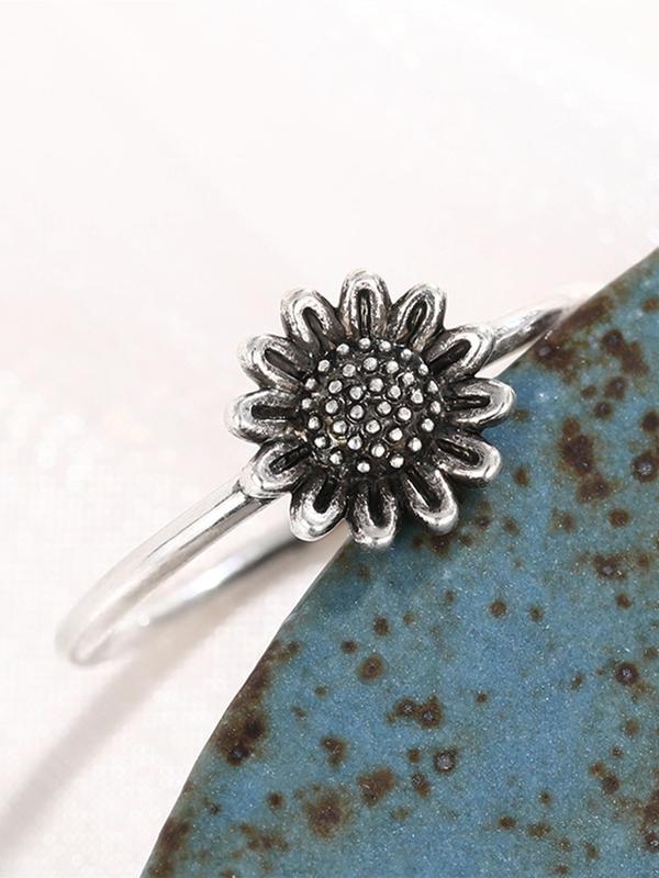 Vintage Sunflower Design Ring, Flower Decor Ring for Women, Fashion Jewelry for Party, Daily Clothing Decor for Girl