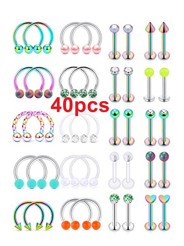 Stainless Steel Body Jewelry, 40pcs U-shaped Nose Ring, Artificial Zircon Stud Body Piercing for Daily Wear, Fashion Jewelry for Women & Men