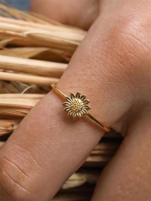 Vintage Sunflower Design Ring, Flower Decor Ring for Women, Fashion Jewelry for Party, Daily Clothing Decor for Girl