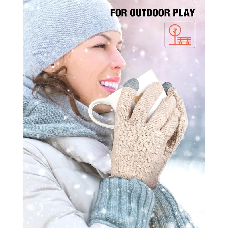 2 Pairs Women's Winter Touchscreen Gloves Warm Fleece Lined Knit Gloves Elastic Cuff Winter Texting Gloves