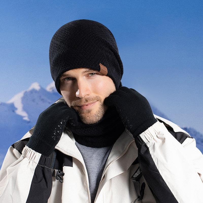 Winter Sports Hat & Gloves & Scarf Set, 3 Counts set Knit Warm Hat & Gloves & Scarf, Touch Screen Gloves, Outdoor Sports Accessories for Men