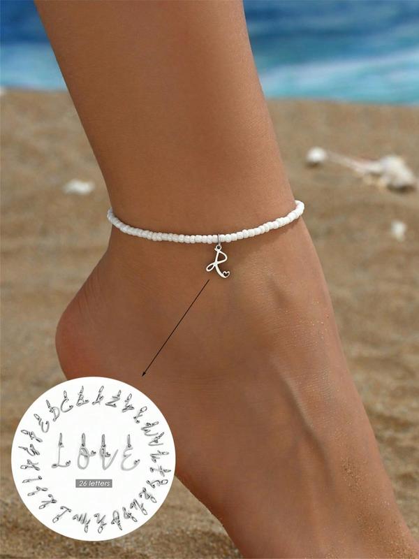 Boho Style Letter Charm Anklet, 1 Count Initials Beaded Anklet, Fashionable Jewelry for Women & Girls for Party, Daily Decor, Trendy All-match & Exquisite Jewelry for Birthday Gift