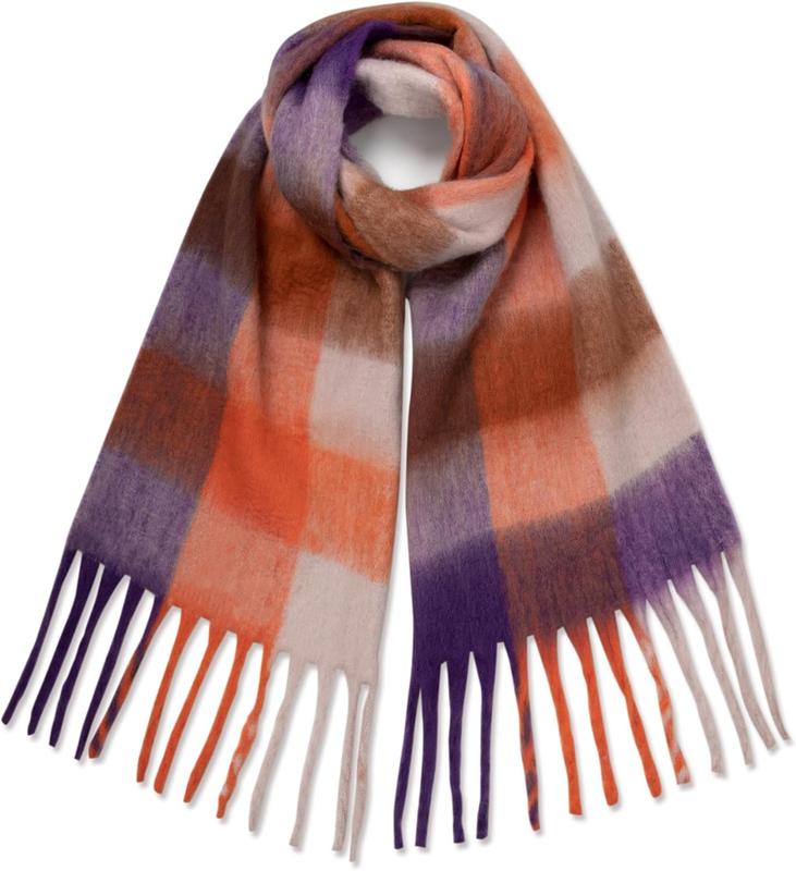 Womens Winter Scarf Chunky Plaid  Scarf Big Casual Tassel Thick Blanket Scarf Coloured Warm Shawl Wrap