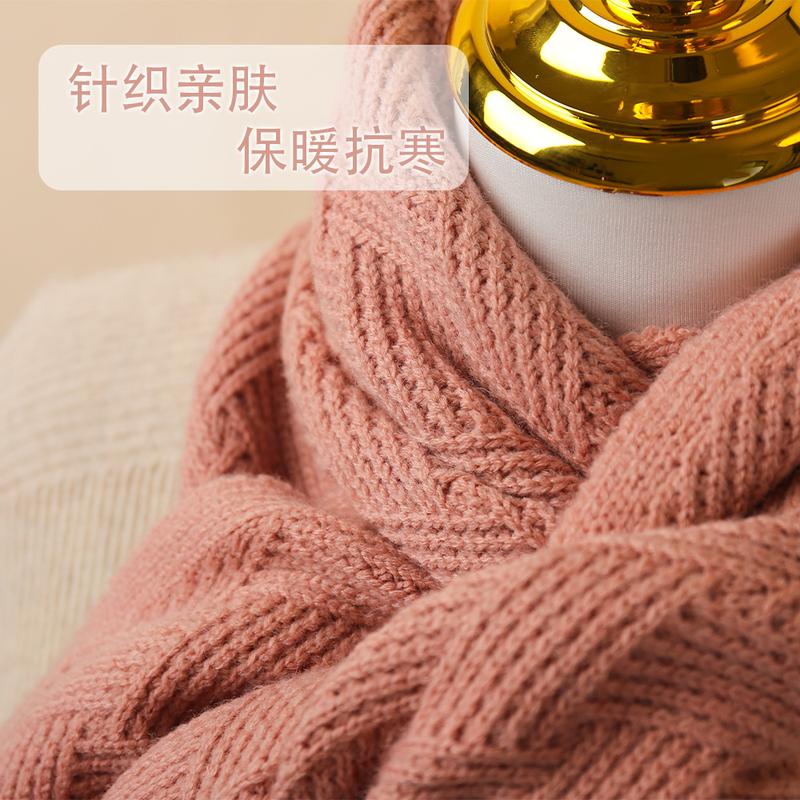 European and American Winter Women's Knitted Scarf Solid Color Simple Thick Warm Scarf Office Commuter Wool Scarf