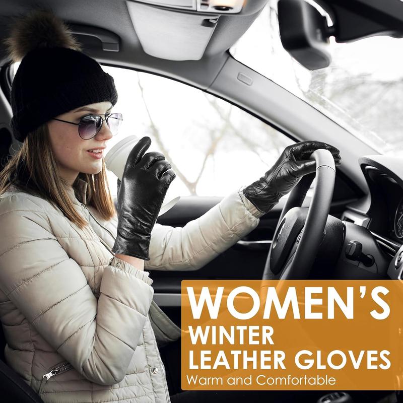 Genuine Sheepskin Leather Gloves for Women, Winter Warm Touchscreen Texting Cashmere Lined Driving Dress Gloves