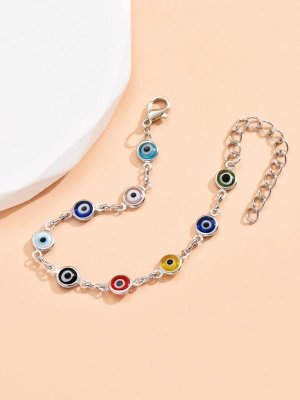 Colorful Alloy Evil Eye Charm Bracelet, Fashionable and Versatile Matching Bracelet for Women, Trendy Cute Accessories for Party and Daily Life As Gift for Girlfriend