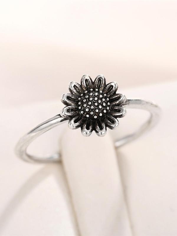 Vintage Sunflower Design Ring, Flower Decor Ring for Women, Fashion Jewelry for Party, Daily Clothing Decor for Girl