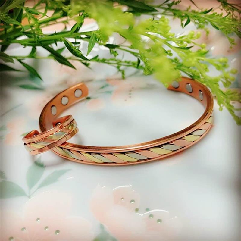 Magnetic Copper Bracelet & Ring adjustable size for Arthritis for Women