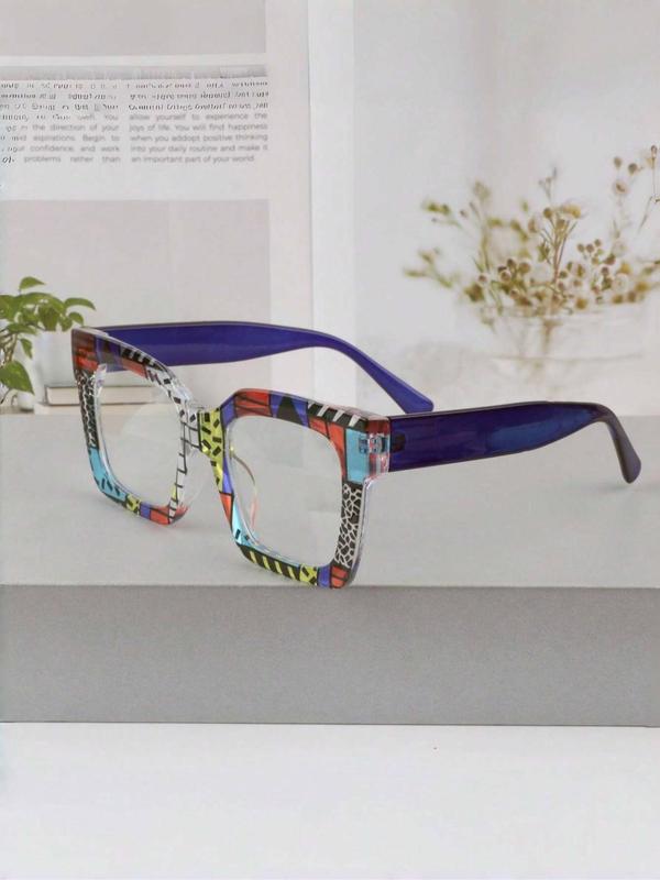 Unisex Vintage Colorblock Square Frame Eyeglasses, Trendy Casual Eyeglasses for Everyday Use, Fashion Accessories for Outdoor Activities