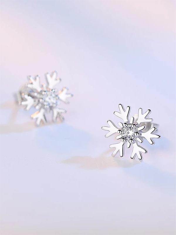 Snowflake Design Rhinestone Decor Stud Earrings, Elegant Jewelry for Women for Party, Daily Clothing Decor, Trendy All-match & Exquisite Jewelry for Birthday Gift