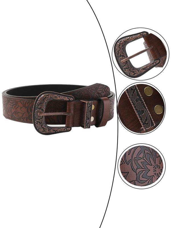 Fashion Floral Pattern Pu Buckle Belt, Vintage Western Belt for Men, Clothes Accessories for Party, Daily Clothing Decor