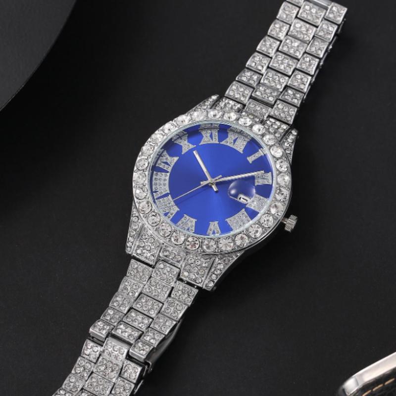 Men Rhinestone Decor Round Pointer Date Quartz Watch Holiday