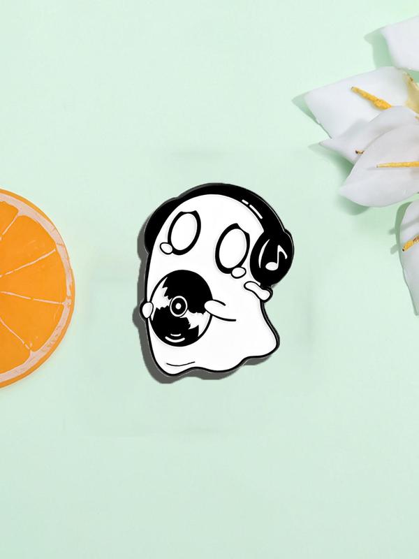 Creative Cartoon Ghost Earphone Design Brooch, Cute Clothes Accessories for Men & Women for Party, Daily Clothing Decor, Trendy All-match Brooch for Birthday Gift