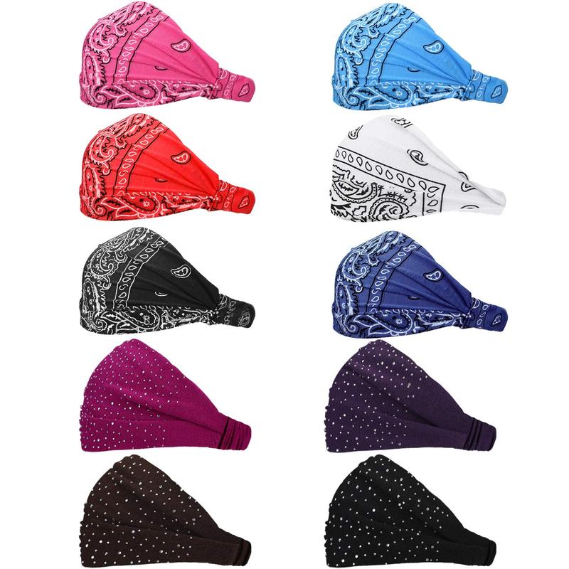 10 Pieces Women Yoga Headbands Paisley Headbands Wide Bandana Headband Stretchy