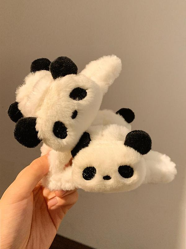 Cute Panda Design Fluffy Plush Hair Claw, Fashionable Hair Accessories for Women & Girls, Minimalist Headwear Suitable for Thick Hair