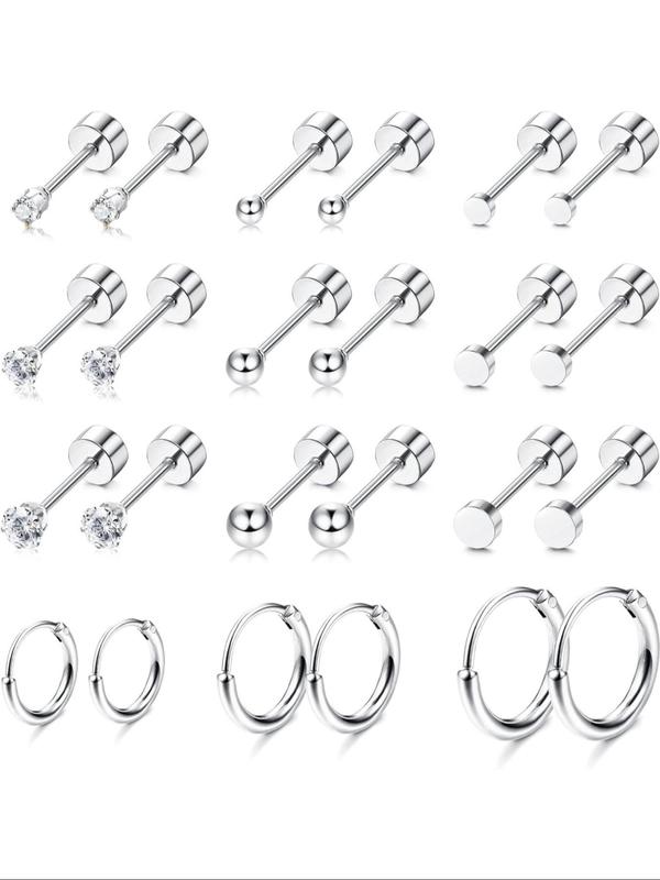 Stainless Steel Earrings, Hoop & Stud Earrings, Fashion Jewelry for Party, Daily Clothing Decor, Trendy All-match & Exquisite Piercing Jewelry for Birthday Gift