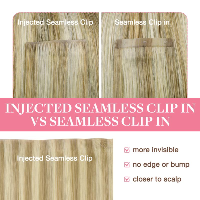 GOOGOO Invisi Edge Injected Seamless Clip in Human Hair Extensions Invisible Natural Straight