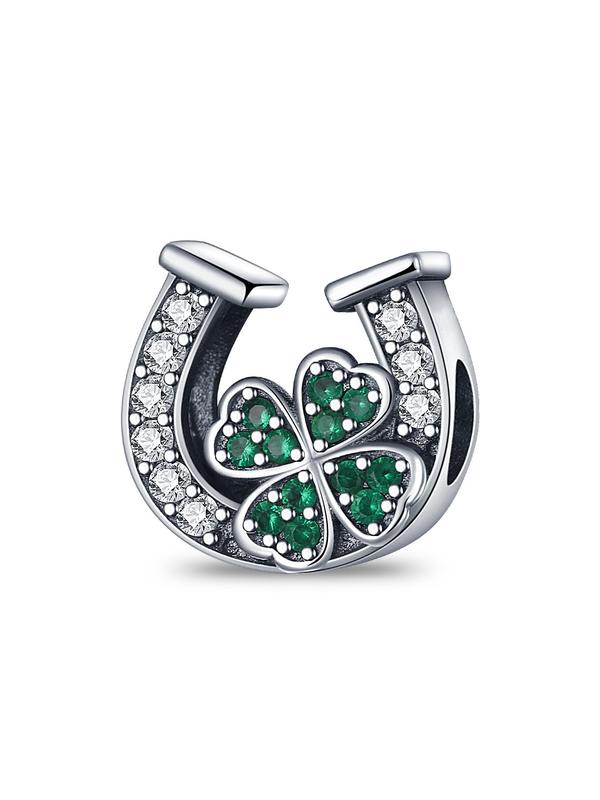 U-shaped Green Four-leaf Clover Design Rhinestone Decorated Charm Bead, Suitable for Jewelry Making&diy Bracelets&necklaces, Fashion Accessories for Women, Luxury Jewelry Gifts