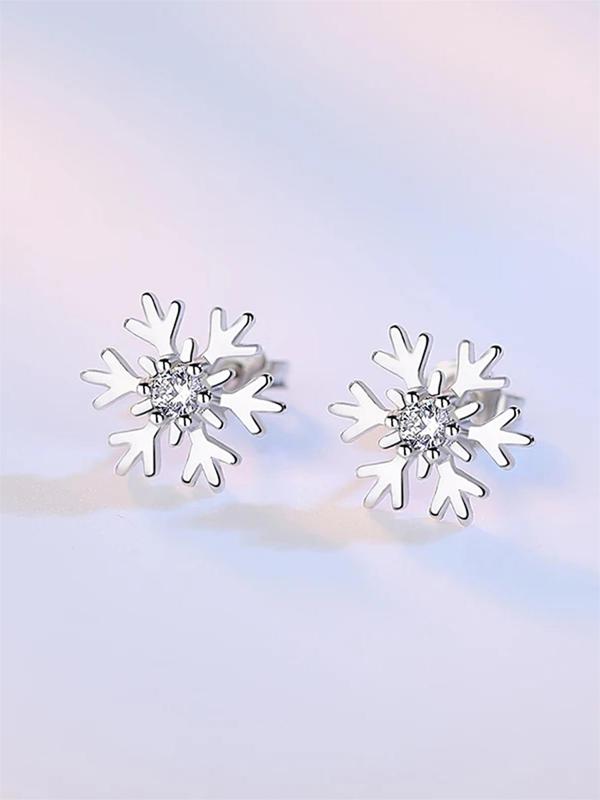 Snowflake Design Rhinestone Decor Stud Earrings, Elegant Jewelry for Women for Party, Daily Clothing Decor, Trendy All-match & Exquisite Jewelry for Birthday Gift