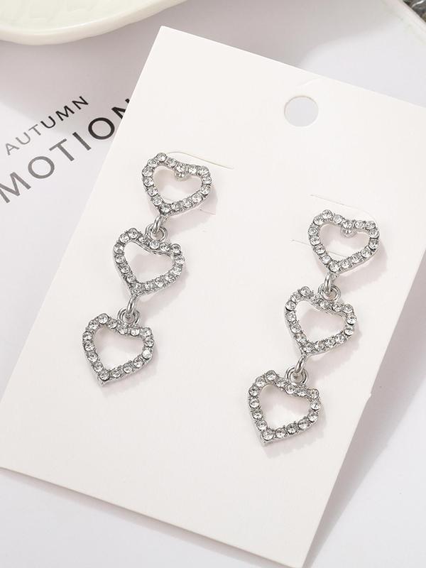 1 Pair Elegant Hollow Out Rhinestone Heart Decor Stud Earrings, Connected Heart Charm Stud Earrings, Fashion Jewelry Accessories For Women & Girls