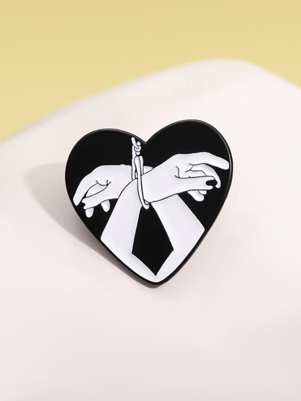 Heart Shaped Brooch, Tied Hand Pattern Alloy Badge, Fashion Clothes Accessories for Women & Men for Party, Daily Clothing Decor