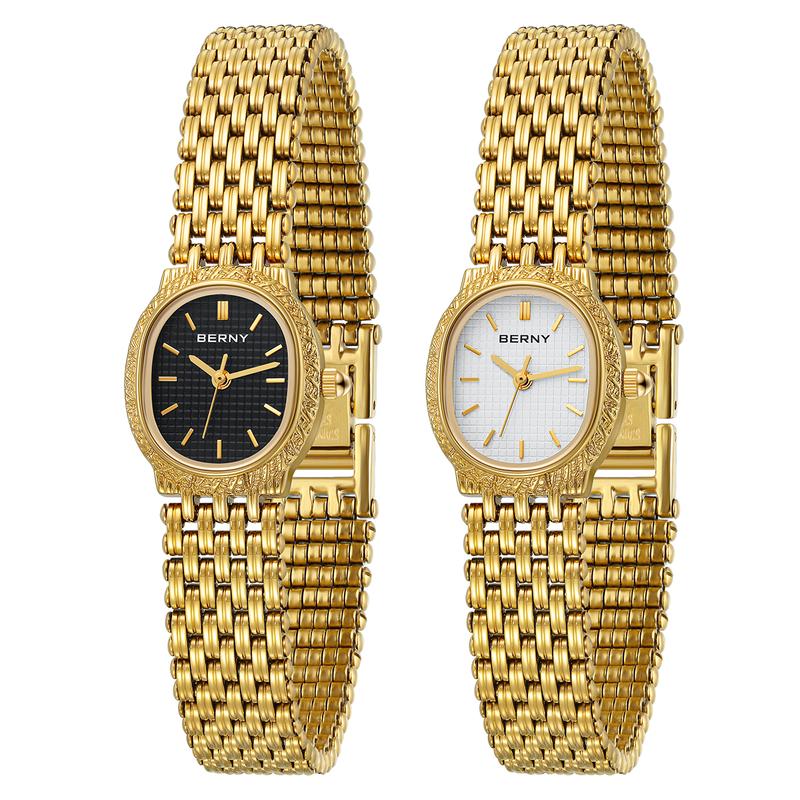 BERNY Women's Vintage Gold Bracelet Watch - Elegant Stainless Steel Mini Quartz Wristwatch, 3ATM Waterproof, High-Quality Classic Fashion Watch for Women