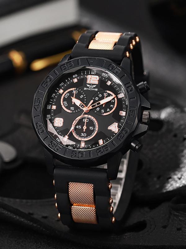 Men's Sporty Minimalist Quartz Watch, Fashion Watch with Silicone Strap, Trendy All-match & Exquisite Accessories for Birthday Gift without Box