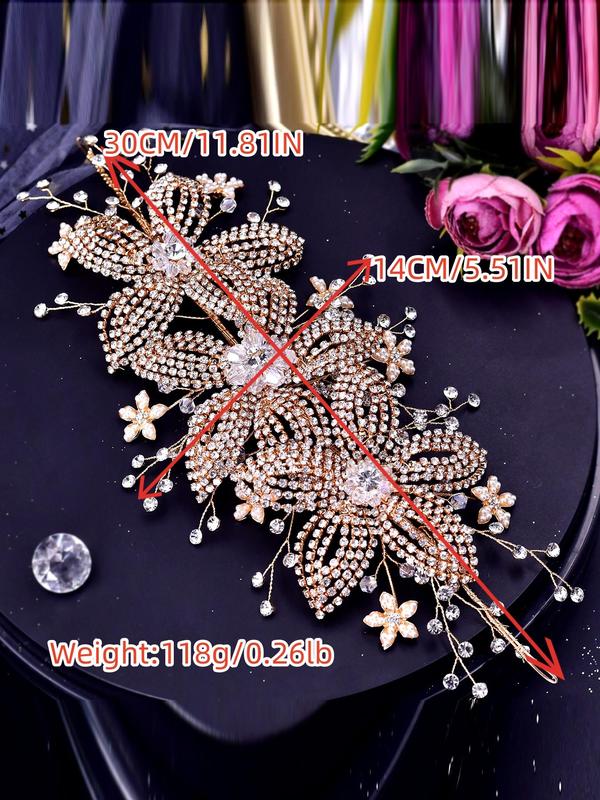 Rhinestone Decorated Flower Design Headband for Wedding,  Bridal Party Favor Hair Accessory, Sparkly Glitter Headwear