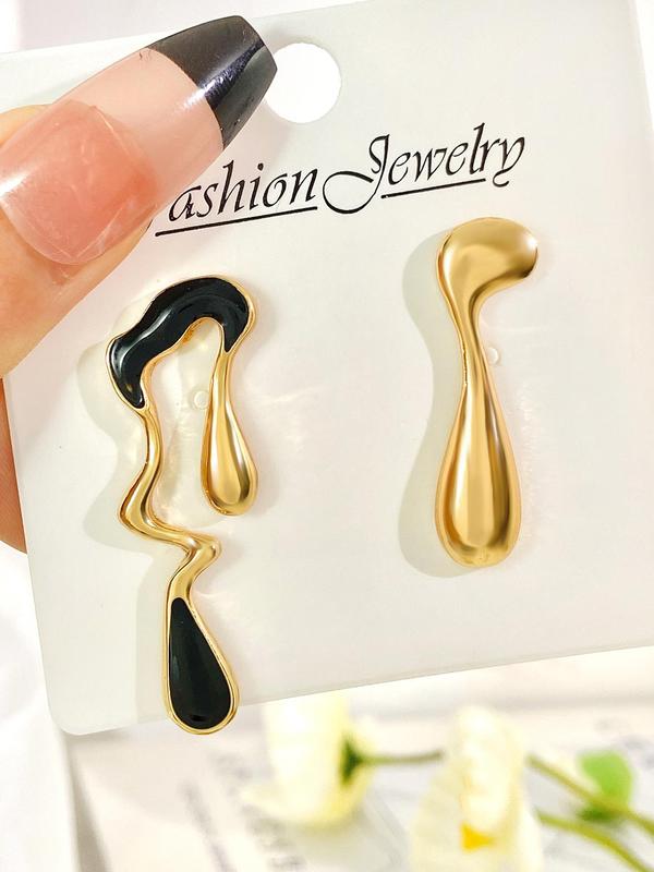 Asymmetrical Geometric Design Stud Earrings, Fashionable Jewelry for Women, Elegant All-match Fashion Accessories for Daily Wear