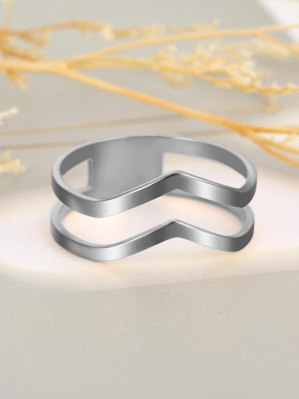 Simple Plain Stainless Steel Wave Design Ring, Fashion Jewelry For Women For Gift, Minimalist Fashion Jewelry