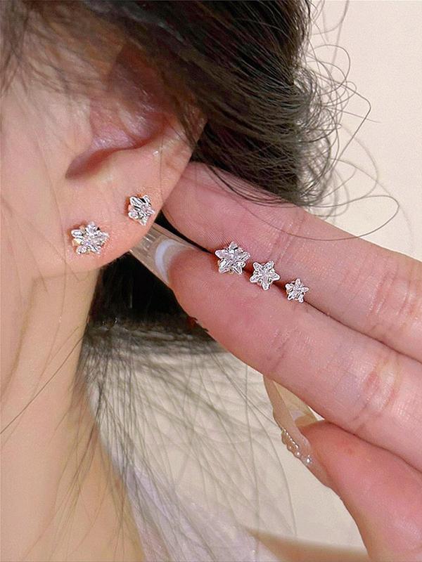 3 Pairs Multiple Size Rhinestone Decor Star Design Stud Earrings, Simple Matching Earrings for Everyday Use, Fashion Accessories for Women for Gift